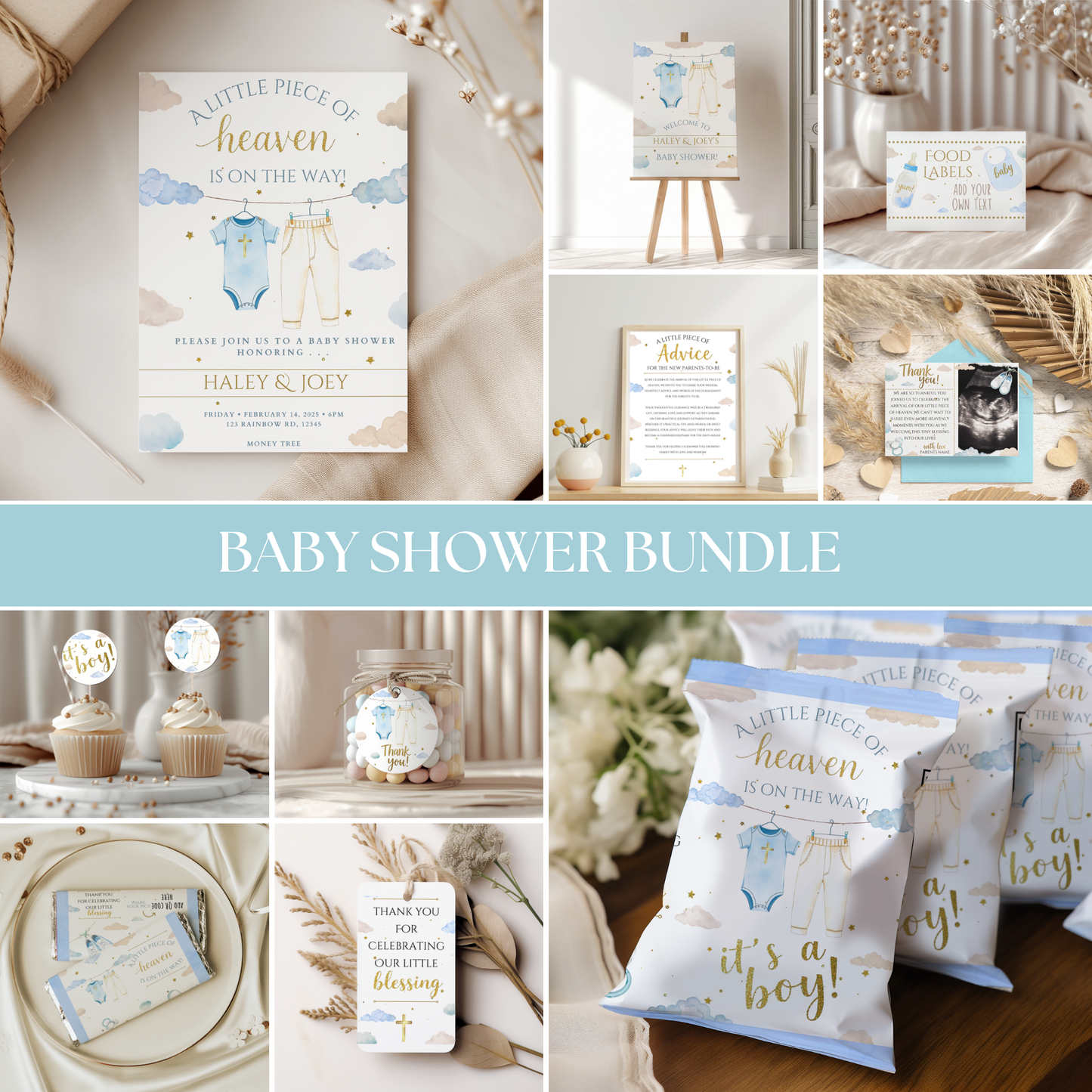 A Little Piece Of Heaven Boy Baby Shower Bundle