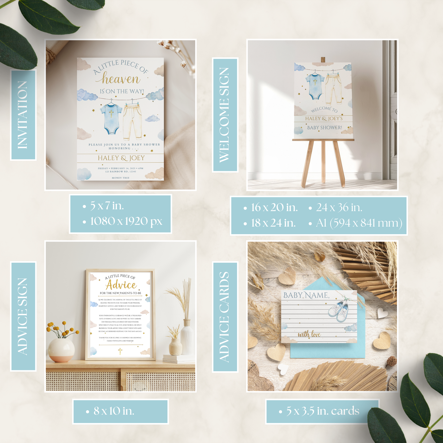 A Little Piece Of Heaven Boy Baby Shower Bundle