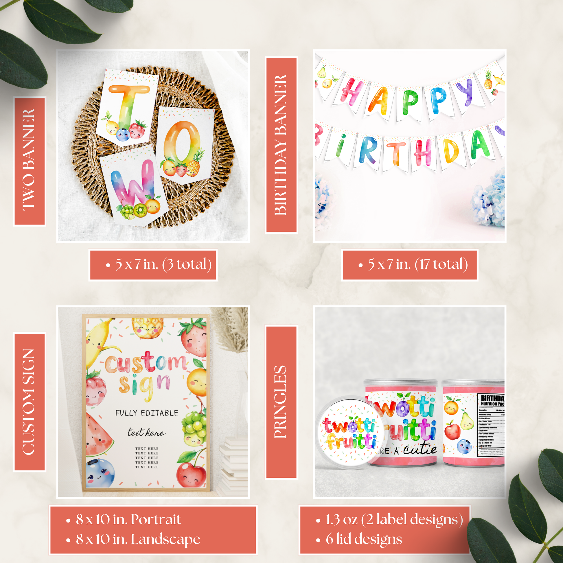 Collection of customizable product labels and signs with text and graphics on a light background.