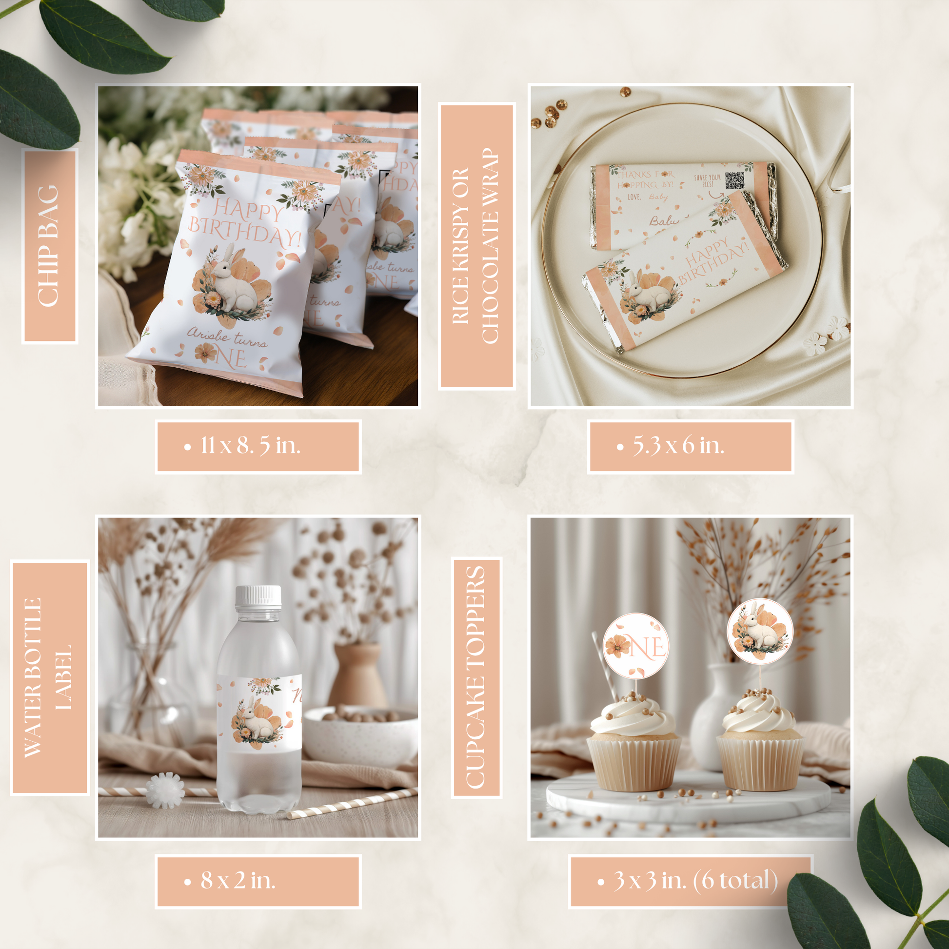 Collage of packaging items with floral designs on a light background