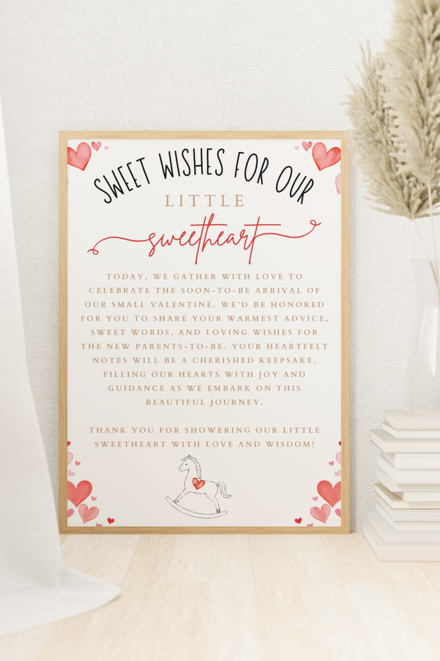 Framed paper with 'Sweet Wishes for our Little Sweetheart' text on a neutral background