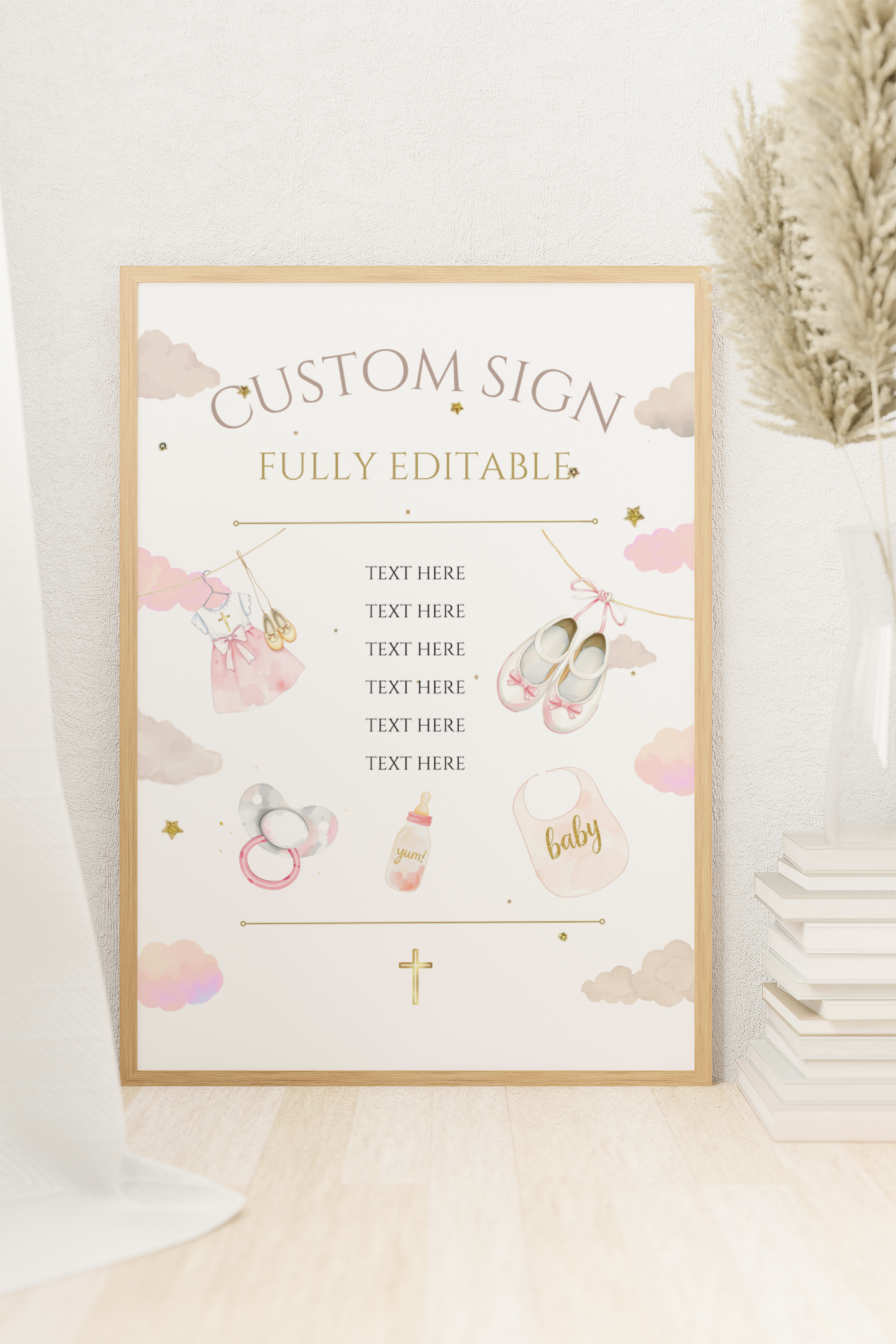 Decorative sign with customizable text on a white background